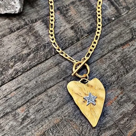NEW Rustic Heart With Star Center Layering Necklace - Picture 5 of 8